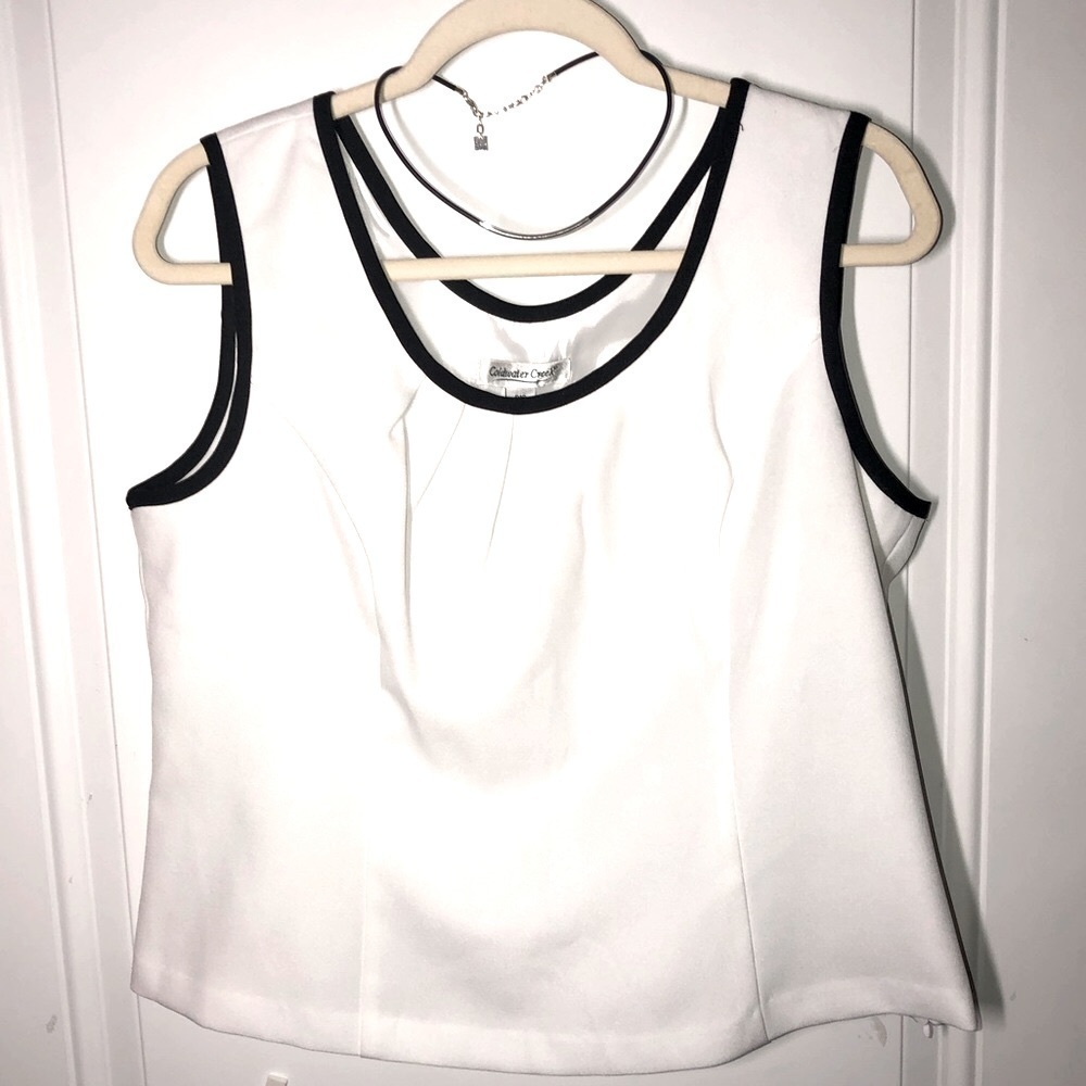 Coldwater Creek sleeveless Blouse white with black contrast outline Petite 16